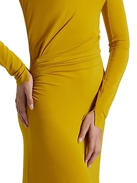 Jersey Gathered Long-Sleeve A-Line Gown