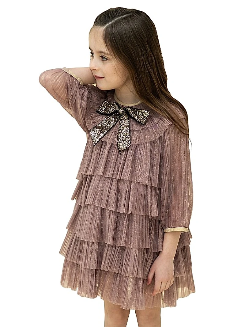 Little Girl's & Girl's Bow-Accented Glitter Tiered Dress