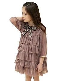 Little Girl's & Girl's Bow-Accented Glitter Tiered Dress