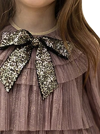 Little Girl's & Girl's Bow-Accented Glitter Tiered Dress