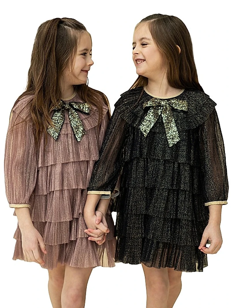 Little Girl's & Girl's Bow-Accented Glitter Tiered Dress