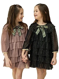 Little Girl's & Girl's Bow-Accented Glitter Tiered Dress