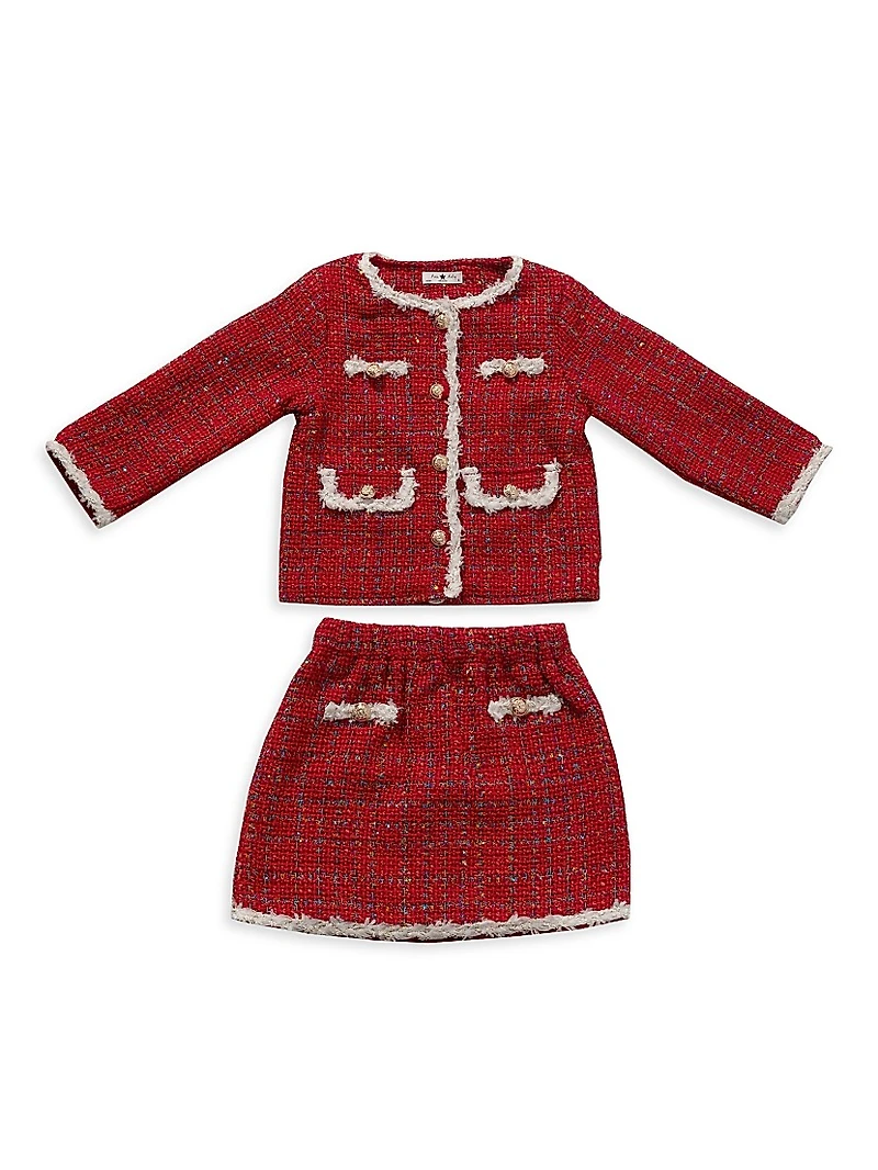 Little Girl's & 2-Piece Metallic Tweed Jacket Skirt Set