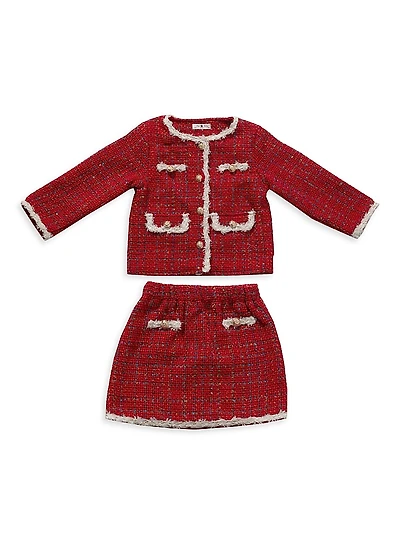 Little Girl's & Girl's 2-Piece Metallic Tweed Jacket & Skirt Set