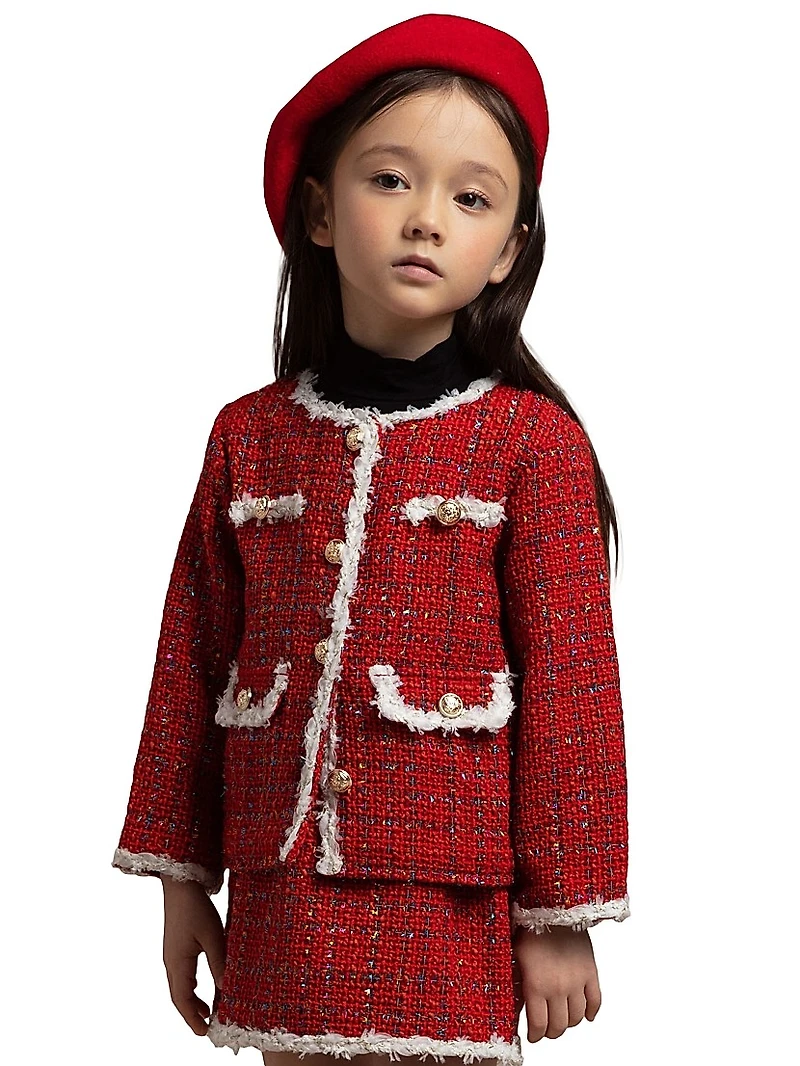 Little Girl's & 2-Piece Metallic Tweed Jacket Skirt Set
