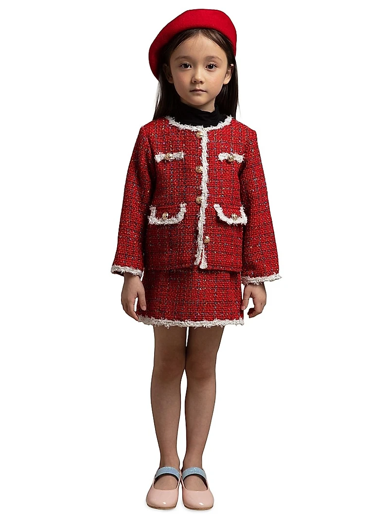 Little Girl's & 2-Piece Metallic Tweed Jacket Skirt Set