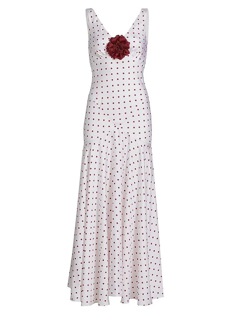 Polka Dot Silk Bias-Cut Sleeveless Maxi Dress
