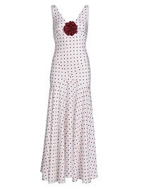 Polka Dot Silk Bias-Cut Sleeveless Maxi Dress