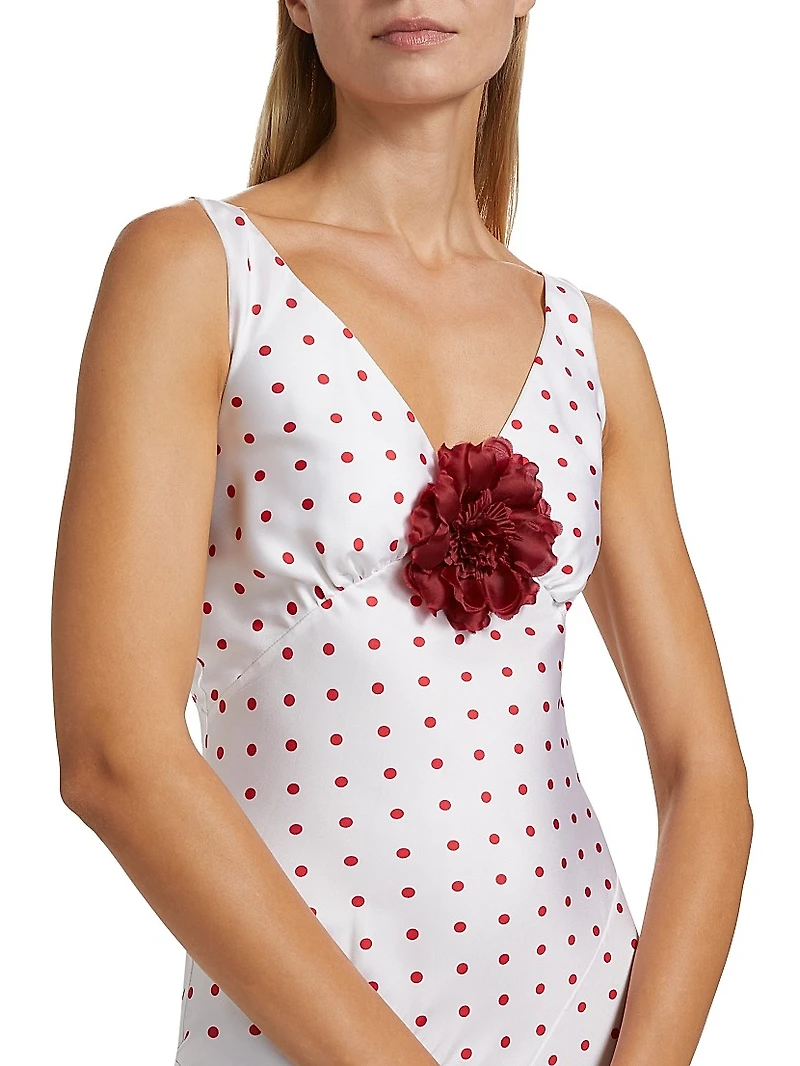 Polka Dot Silk Bias-Cut Sleeveless Maxi Dress