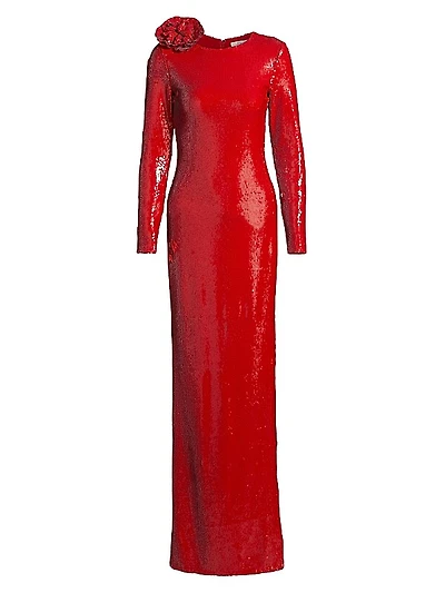 Sequined Long-Sleeve Column Gown