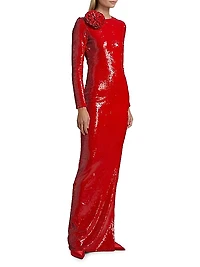 Sequined Long-Sleeve Column Gown