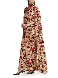 Floral Velvet Devoré Cape Gown