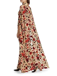 Floral Velvet Devoré Cape Gown