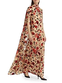 Floral Velvet Devoré Cape Gown