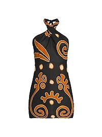 Veneta Abstract Linen Halterneck Minidress