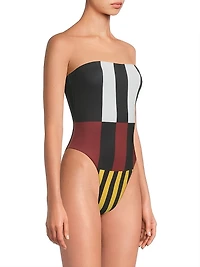 Lore Abstract Off-The-Shoulder One-Piece Swimsuit