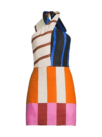 Veneta Abstract Linen Minidress