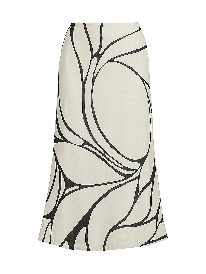 Fabiana Abstract Linen Midi-Skirt