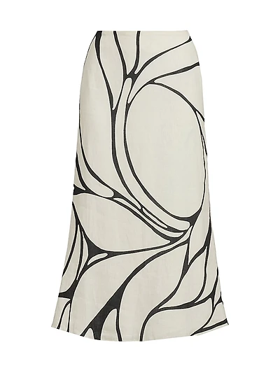 Fabiana Abstract Linen Midi-Skirt
