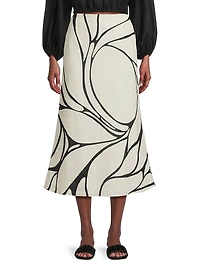 Fabiana Abstract Linen Midi-Skirt