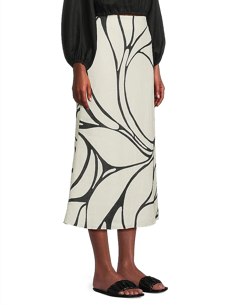 Fabiana Abstract Linen Midi-Skirt