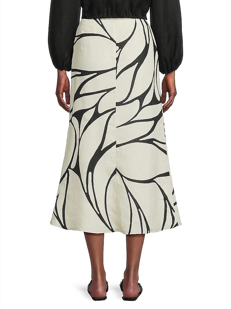 Fabiana Abstract Linen Midi-Skirt