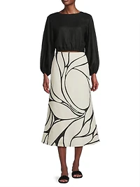 Fabiana Abstract Linen Midi-Skirt
