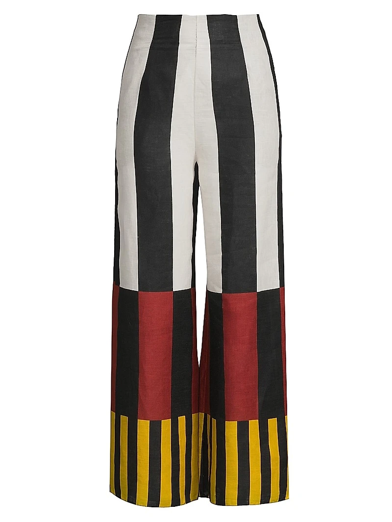 Toya Abstract Linen Wide-Leg Pants