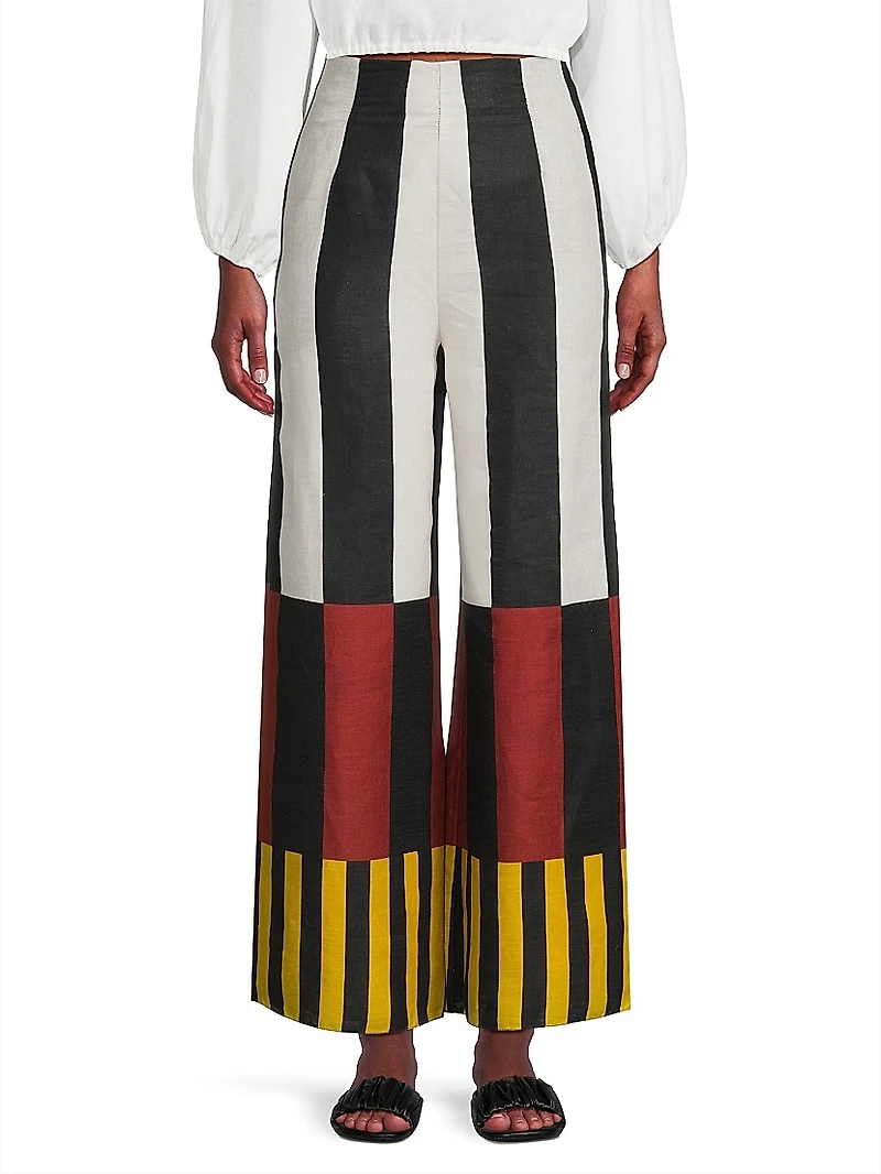 Toya Abstract Linen Wide-Leg Pants
