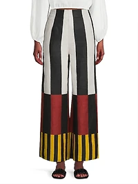 Toya Abstract Linen Wide-Leg Pants