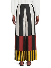 Toya Abstract Linen Wide-Leg Pants