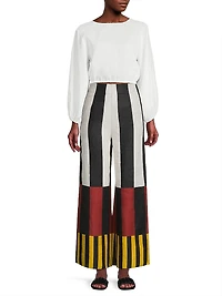 Toya Abstract Linen Wide-Leg Pants
