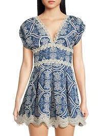 Time Cassandra Embroidered Cotton V-Neck Minidress