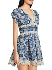 Time Cassandra Embroidered Cotton V-Neck Minidress