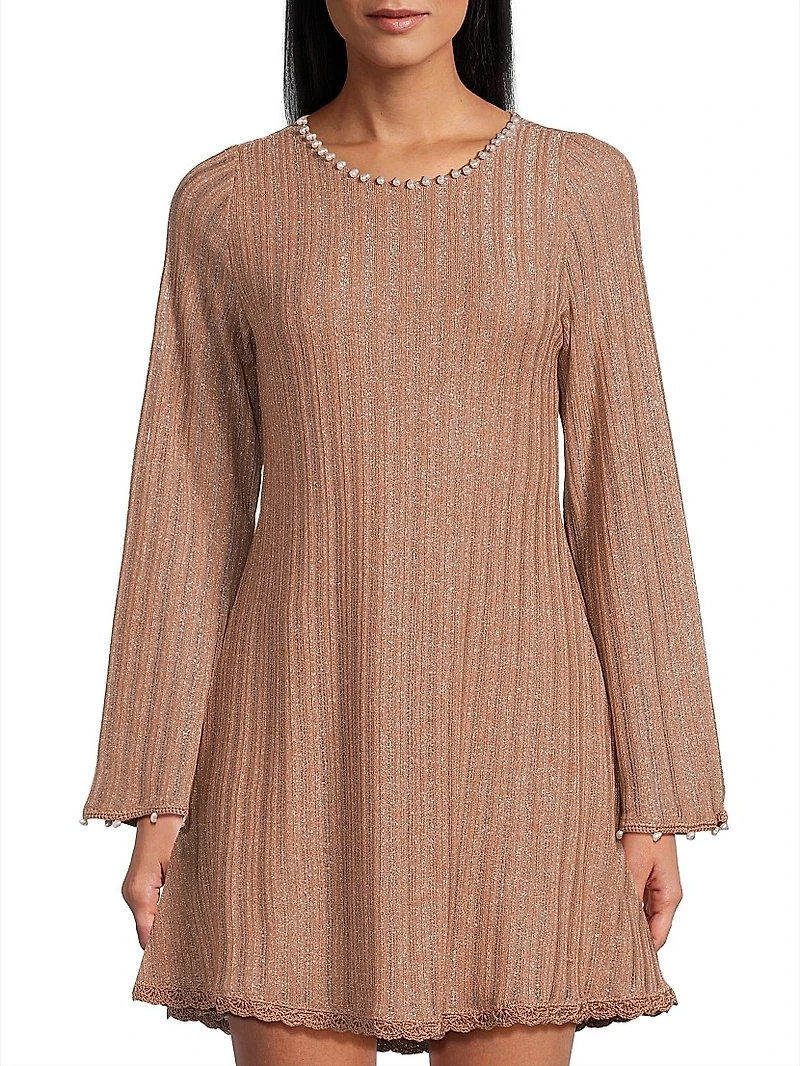 Time Dalia Metallic Ribbed Minidress