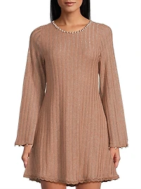 Time Dalia Metallic Ribbed Minidress