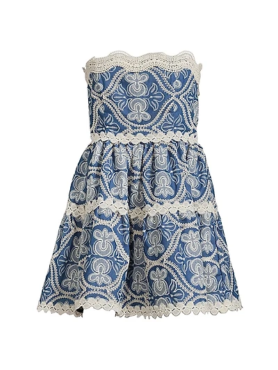 Time Adaline Embroidered Cotton Minidress