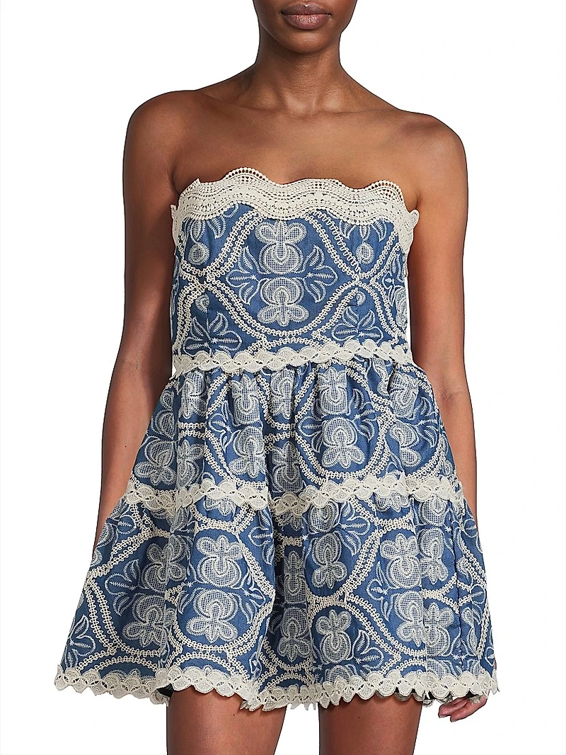 Time Adaline Embroidered Cotton Minidress