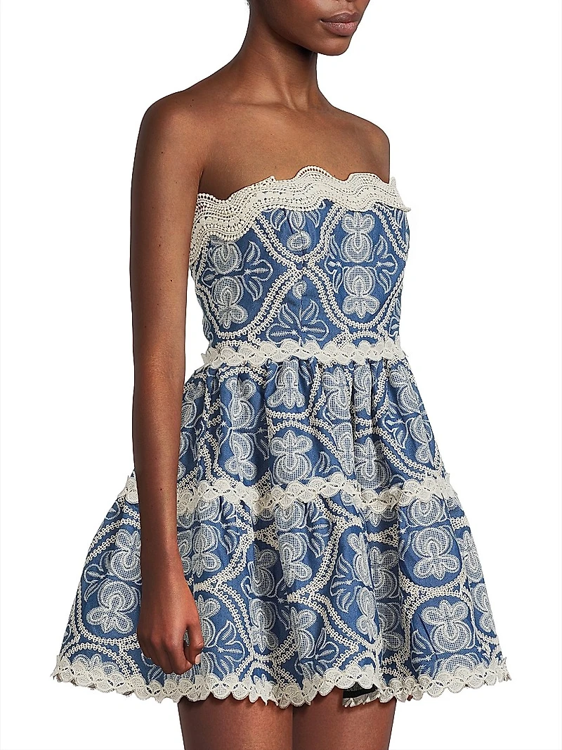 Time Adaline Embroidered Cotton Minidress