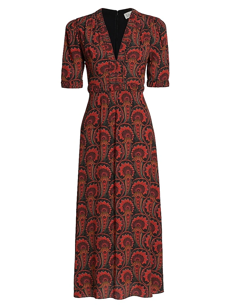 Isla Printed Short-Sleeve Midi-Dress