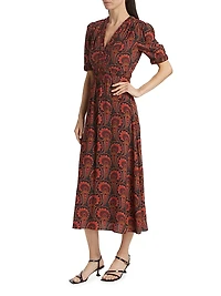 Isla Printed Short-Sleeve Midi-Dress
