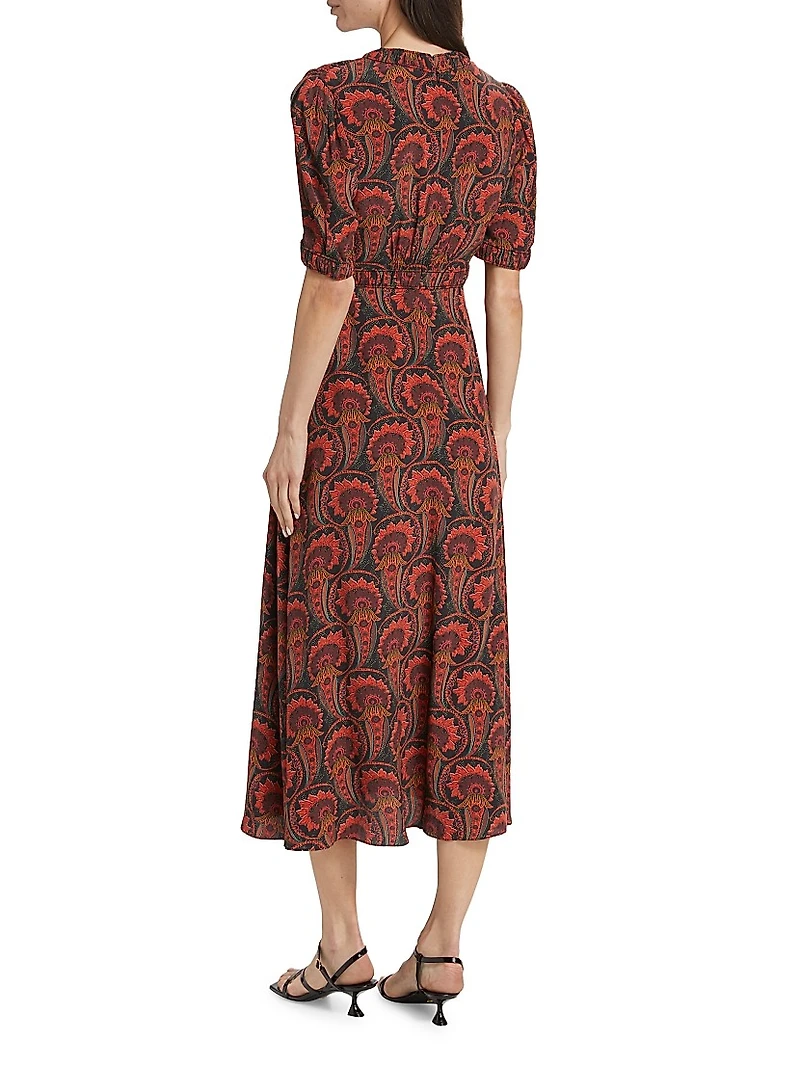 Isla Printed Short-Sleeve Midi-Dress