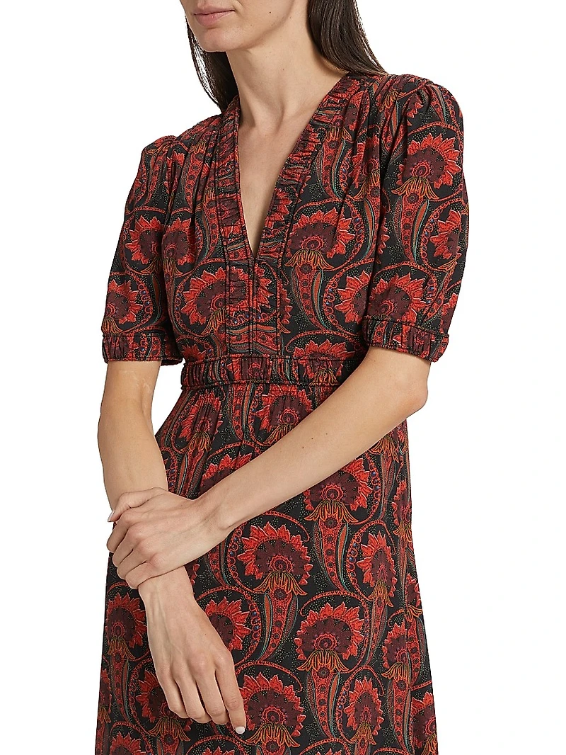 Isla Printed Short-Sleeve Midi-Dress