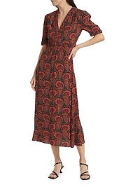 Isla Printed Short-Sleeve Midi-Dress