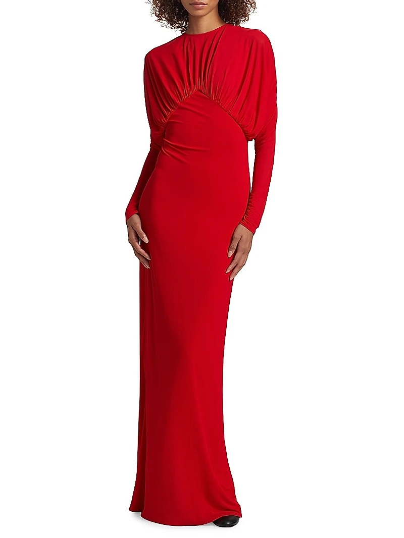 Vernest Gathered Long Sleeve Gown