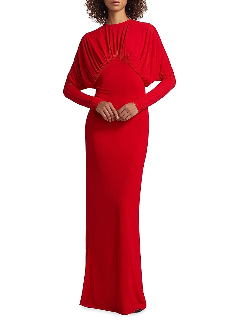 Vernest Gathered Long Sleeve Gown