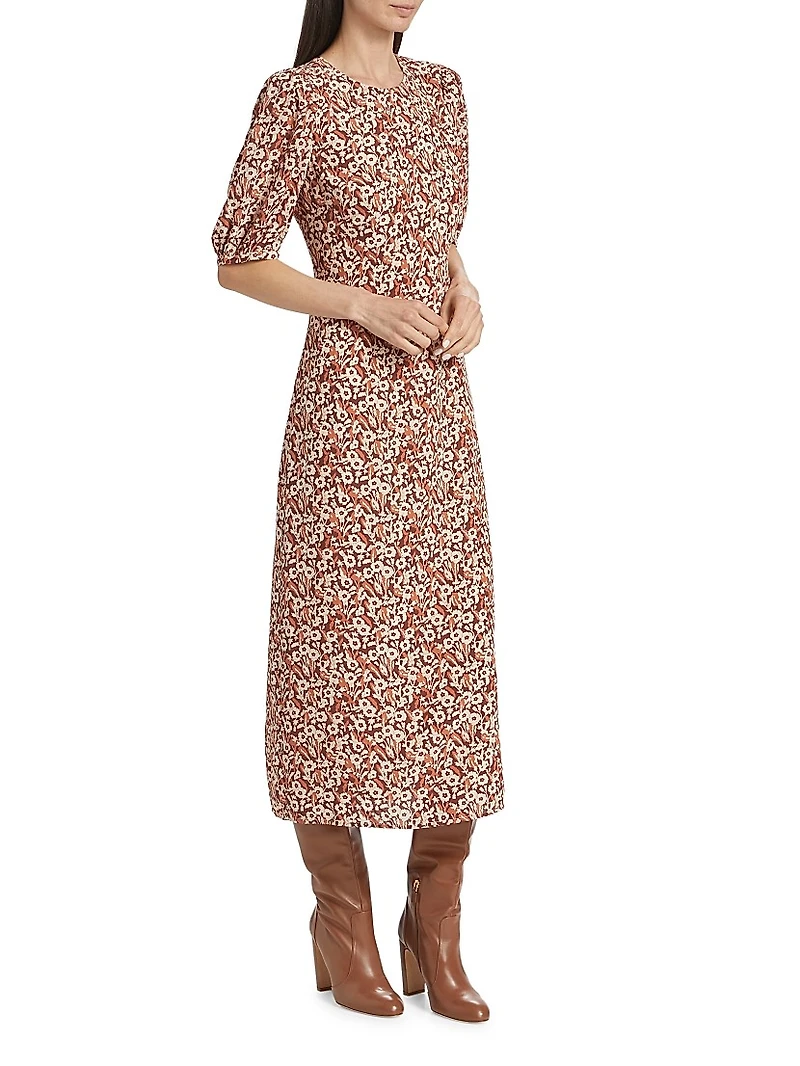 Wanda Floral Short-Sleeve Midi-Dress