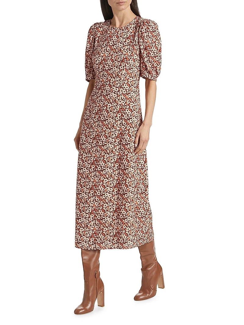 Wanda Floral Short-Sleeve Midi-Dress