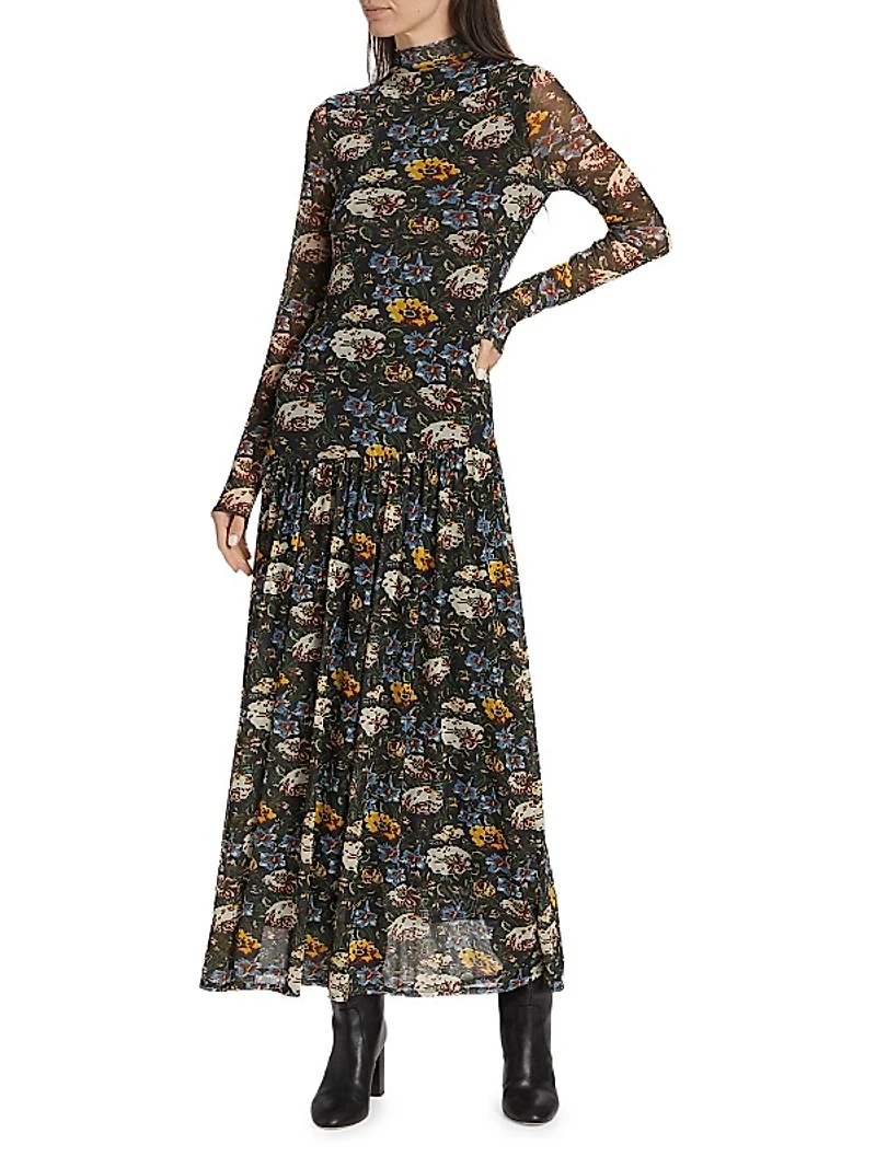 Mirabelle Floral Long-Sleeve Maxi-Dress
