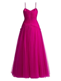 Pleated Tulle Sleeveless Gown